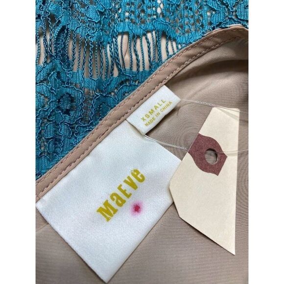 Maeve Anthropologie Elsa Teal Lace Illusion Peplum Sheath Dress Sz XS NEW - Picture 5 of 9